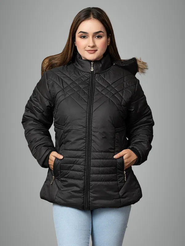 Womens_Quilted_Nylon_Winter_Jacket__Full_Sleeve_Hooded_Puffer_with_Zipper_Pockets