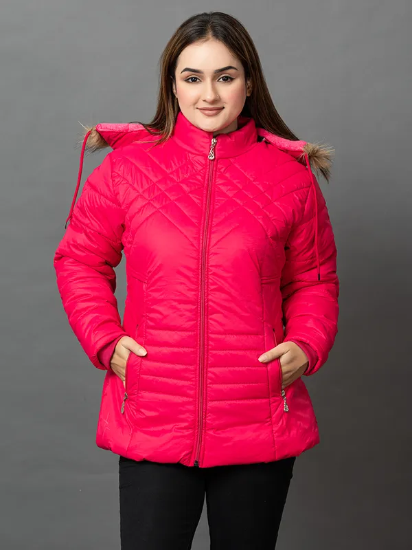 Womens_Quilted_Nylon_Winter_Jacket__Full_Sleeve_Hooded_Puffer_with_Zipper_Pockets