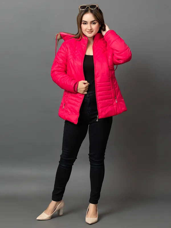 Womens_Quilted_Nylon_Winter_Jacket__Full_Sleeve_Hooded_Puffer_with_Zipper_Pockets