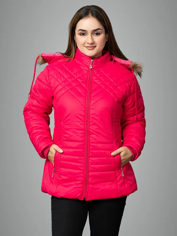 Womens_Quilted_Nylon_Winter_Jacket__Full_Sleeve_Hooded_Puffer_with_Zipper_Pockets
