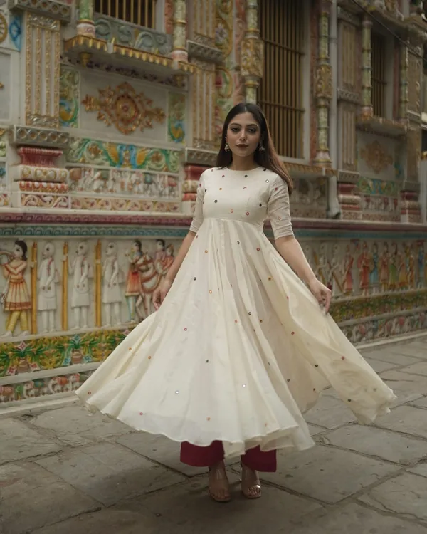 White_Trendy_Design_Anarkali_Kurti_Set_For_Women