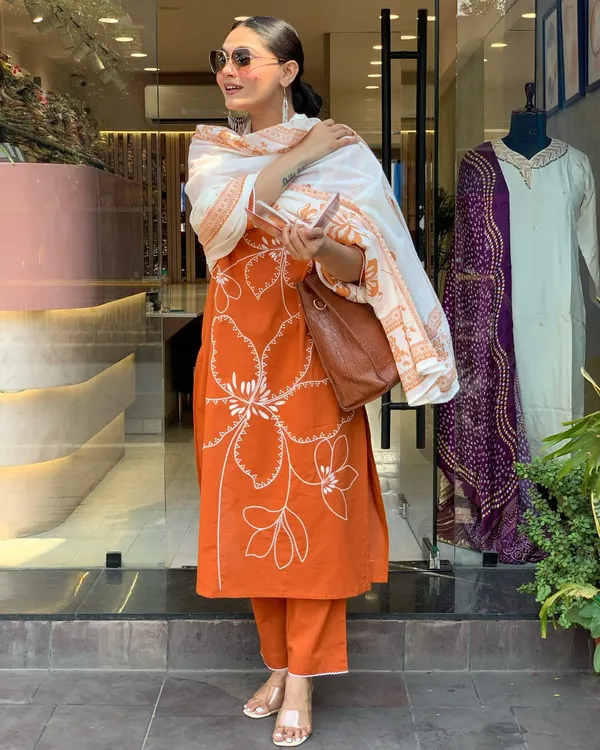 Orange_Cotton_Embroidery_3_Piece_Kurti_Set_For_Women