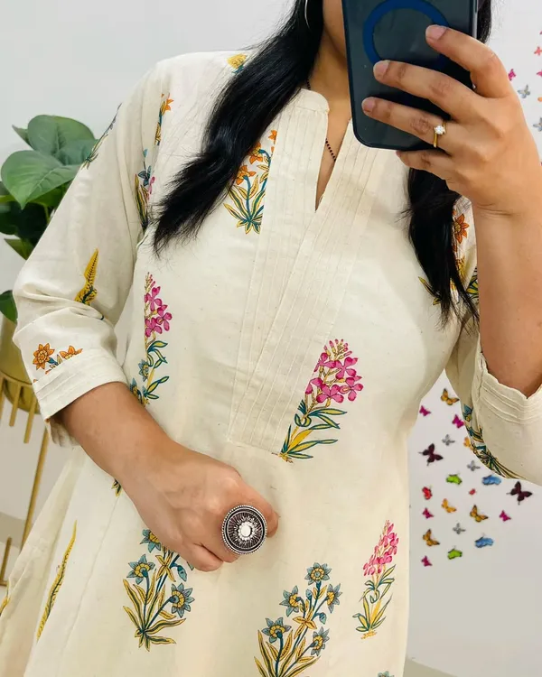 Pure_Cotton_Kurta_Pant_Set_|_Floral_Print_Daily_&_Office_Wear_|_Comfortable_60x60_Cotton_Fabric
