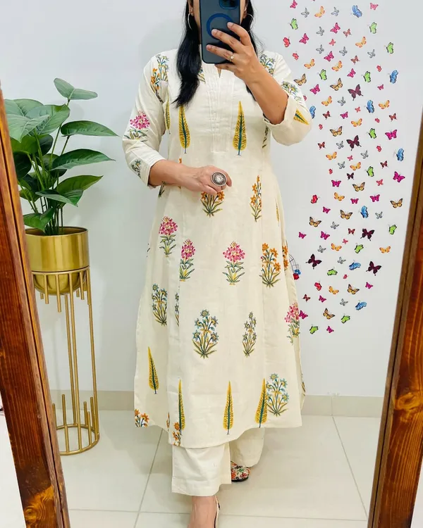Pure_Cotton_Kurta_Pant_Set_|_Floral_Print_Daily_&_Office_Wear_|_Comfortable_60x60_Cotton_Fabric