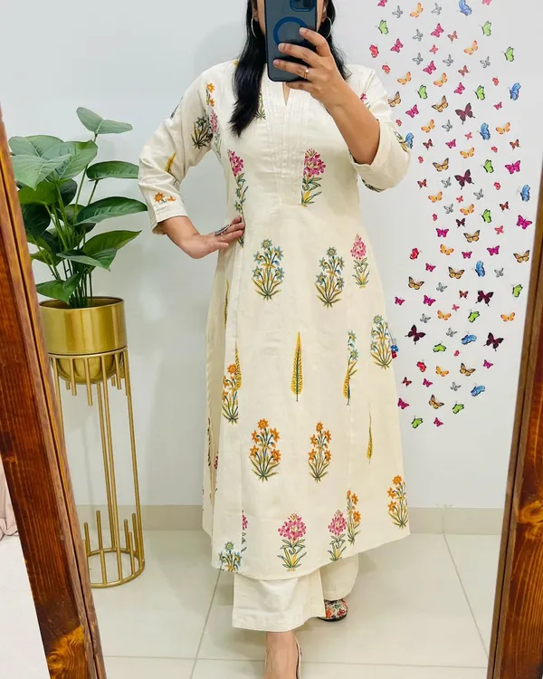 Pure_Cotton_Kurta_Pant_Set_|_Floral_Print_Daily_&_Office_Wear_|_Comfortable_60x60_Cotton_Fabric