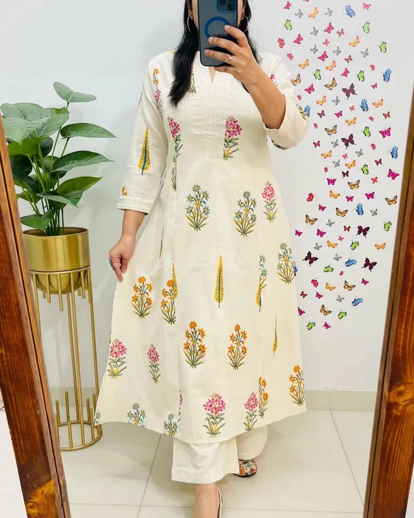 Pure_Cotton_Kurta_Pant_Set_|_Floral_Print_Daily_&_Office_Wear_|_Comfortable_60x60_Cotton_Fabric