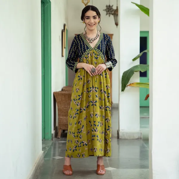 Olive_Green_Printed_Cotton_Floral_Kurti_For_Women