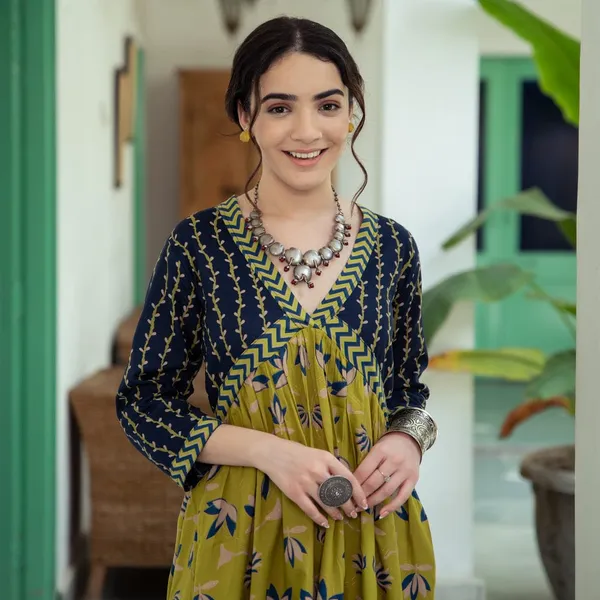 Olive_Green_Printed_Cotton_Floral_Kurti_For_Women
