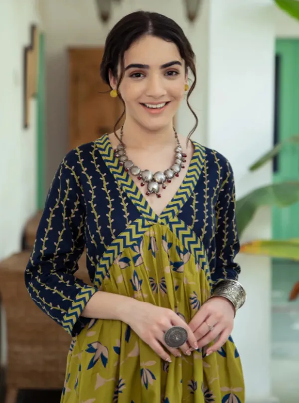 Olive_Green_Printed_Cotton_Floral_Kurti_For_Women