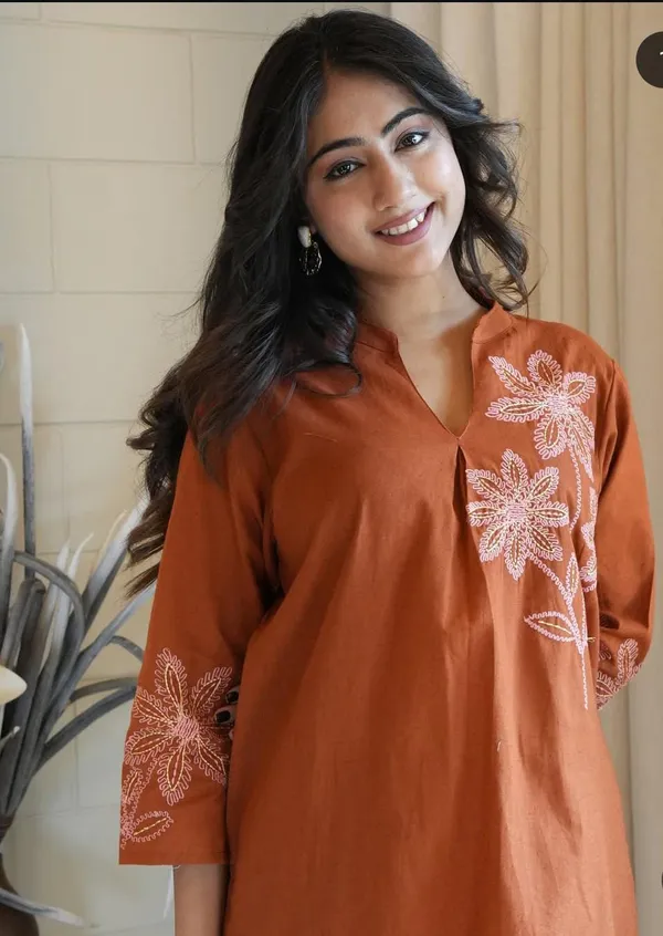 Orange_Heavy_Embroidery_On_Kurti_And_Pant_Set_For_Women