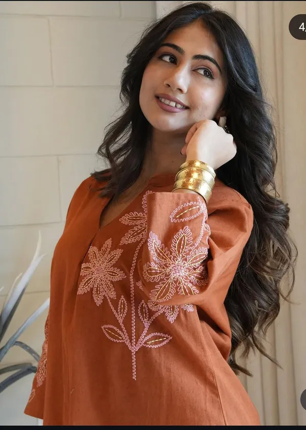 Orange_Heavy_Embroidery_On_Kurti_And_Pant_Set_For_Women
