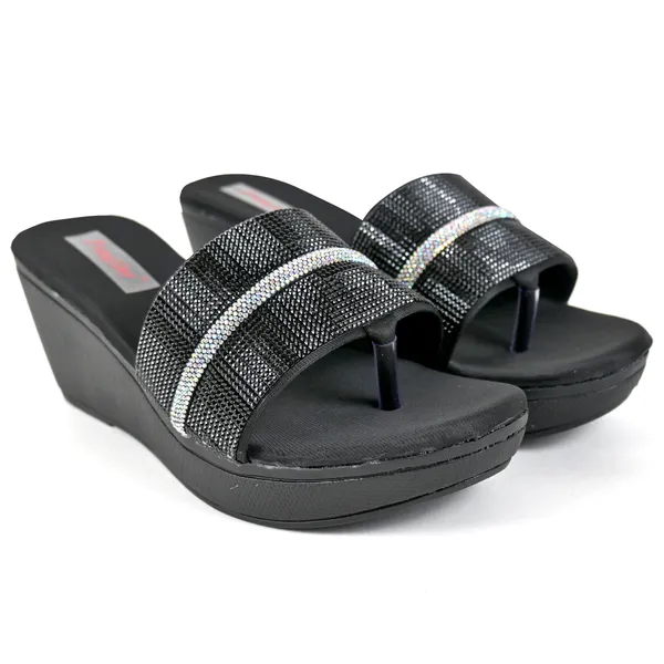 Black_Leather_Silver_Strap_Slipper_For_Women_&_Girls