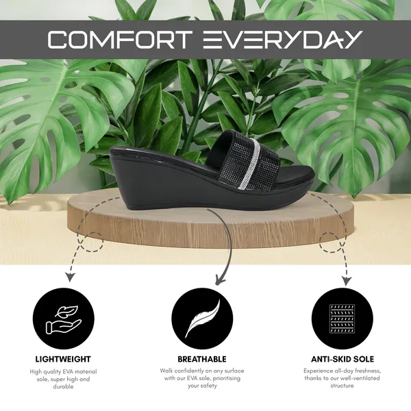 Black_Leather_Silver_Strap_Slipper_For_Women_&_Girls