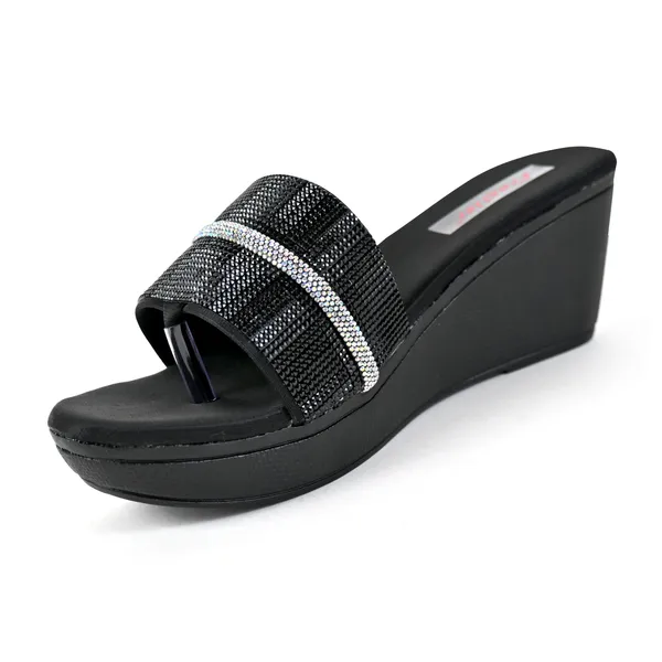 Black_Leather_Silver_Strap_Slipper_For_Women_&_Girls
