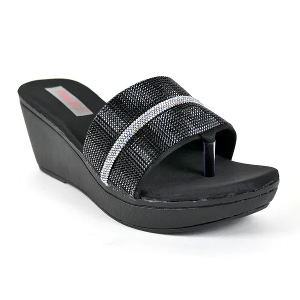 Black_Leather_Silver_Strap_Slipper_For_Women_&_Girls