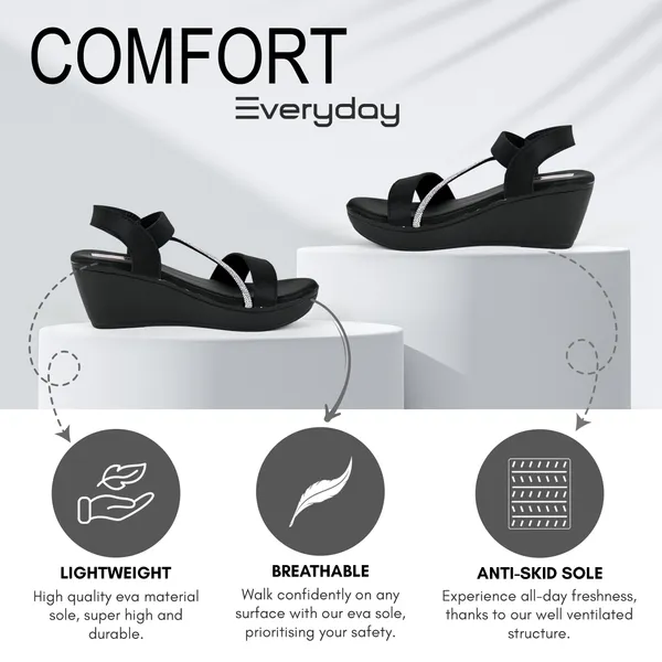 Black_Leather_Silver_Straps_Sandal_For_Women_&_Girls