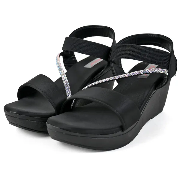 Black_Leather_Silver_Straps_Sandal_For_Women_&_Girls