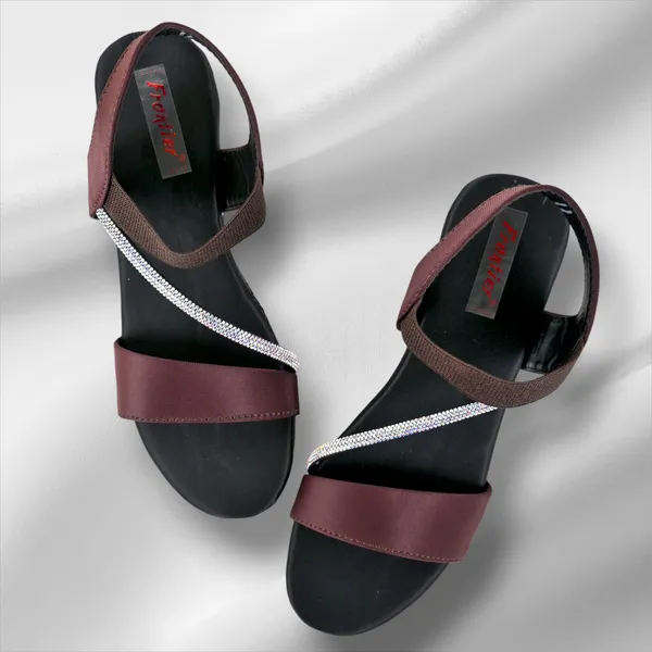 Brown_Leather_Silver_Chain_Strap_Sandals_For_Women_&_Girls