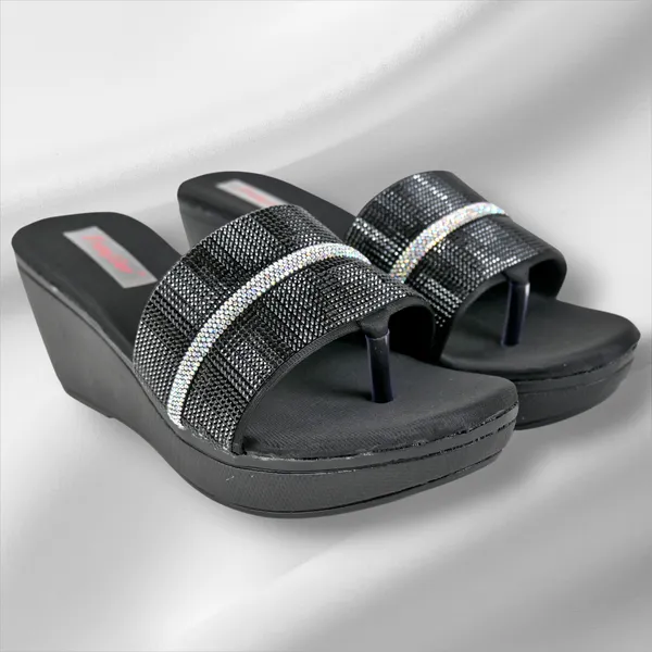 Black_Leather_Silver_Strap_Slipper_For_Women_&_Girls