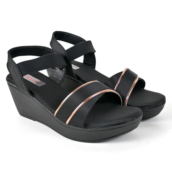 Black_Leather_Golden_Strap_Sandals_For_Women_&_Girls
