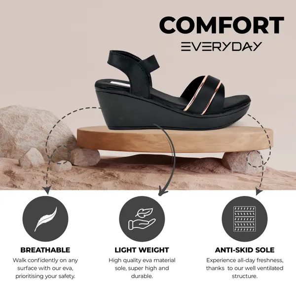 Black_Leather_Golden_Strap_Sandals_For_Women_&_Girls