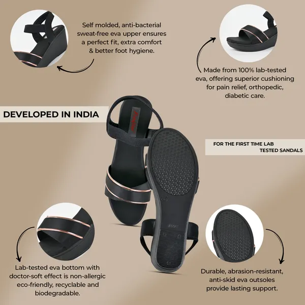 Black_Leather_Golden_Strap_Sandals_For_Women_&_Girls