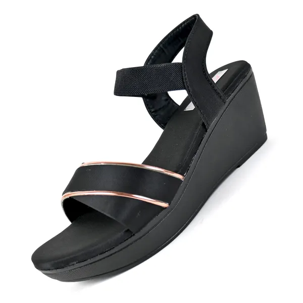 Black_Leather_Golden_Strap_Sandals_For_Women_&_Girls