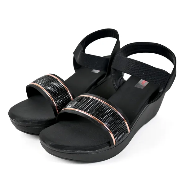 Black_Leather_Golden_Straps_Sandal_For_Women_&_Girls
