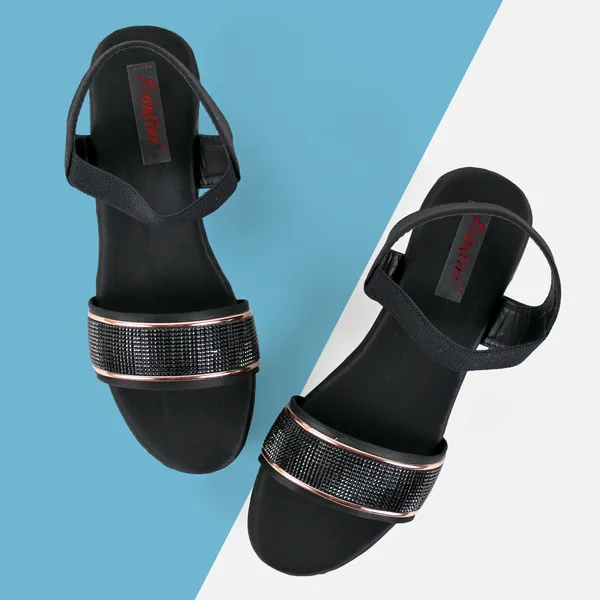 Black_Leather_Golden_Straps_Sandal_For_Women_&_Girls