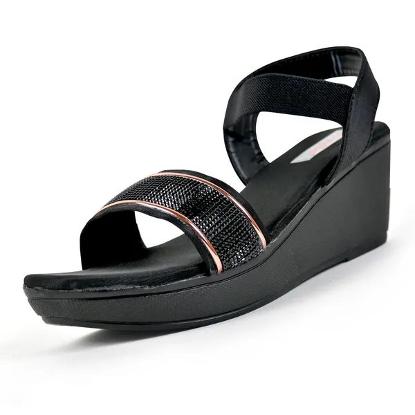 Black_Leather_Golden_Straps_Sandal_For_Women_&_Girls