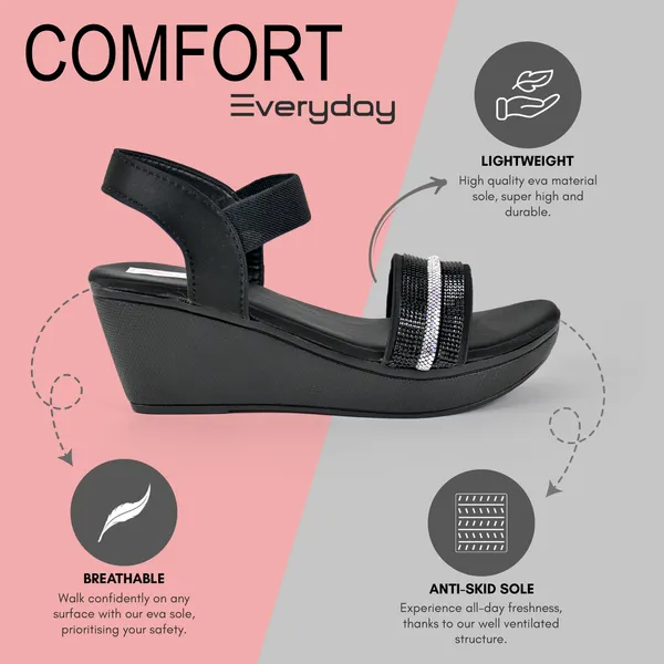 Black_Leather_Silver_Straps_Sandal_For_Women_&_Girls