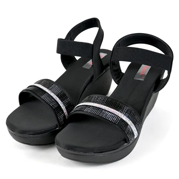Black_Leather_Silver_Straps_Sandal_For_Women_&_Girls