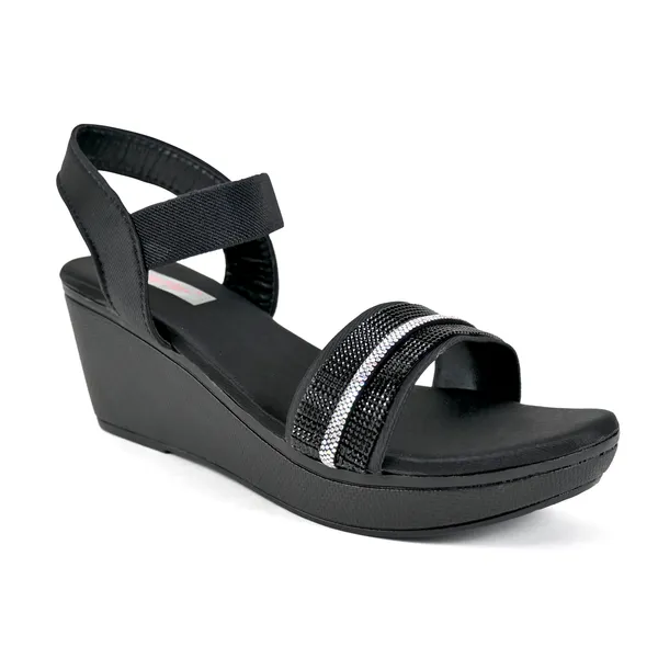 Black_Leather_Silver_Straps_Sandal_For_Women_&_Girls