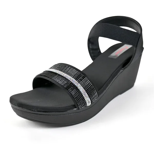 Black_Leather_Silver_Straps_Sandal_For_Women_&_Girls