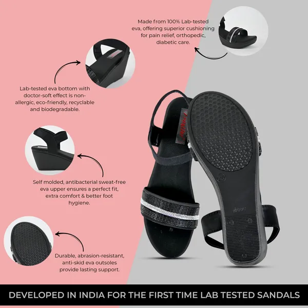 Black_Leather_Silver_Straps_Sandal_For_Women_&_Girls