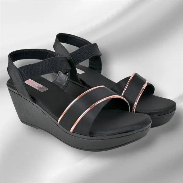 Black_Leather_Golden_Strap_Sandals_For_Women_&_Girls