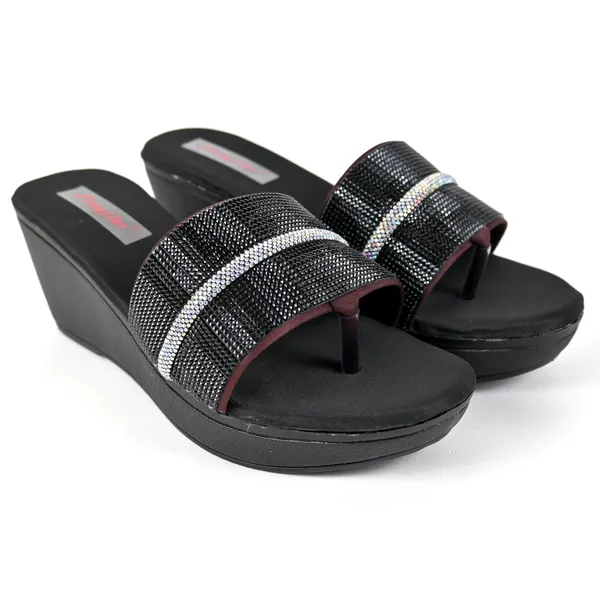 Brown_&_Black_Leather_Silver_Chain_Strap_Slipper_For_Women_&_Girls