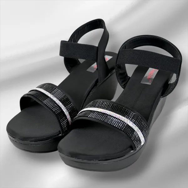 Black_Leather_Silver_Straps_Sandal_For_Women_&_Girls