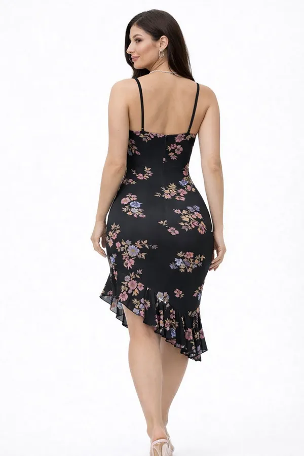 Black_Floral_Bodycon_Dress_with_Ruffle_Hem_