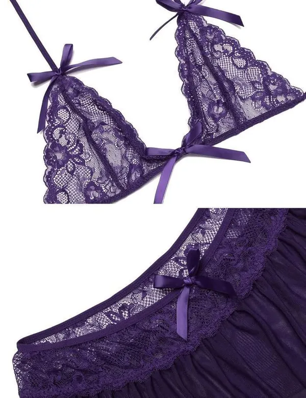 Purple_Mini_Chemise_Babydoll_Lingerie_Set_For_Women