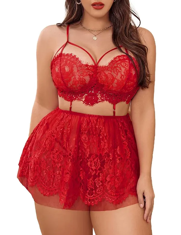 Red_Curvy_Babydoll_Lingerie_Set_For_Women