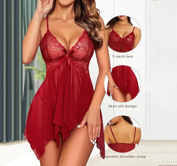 Maroon_Honeylicious_Babydoll_Lingerie_Set_For_Women