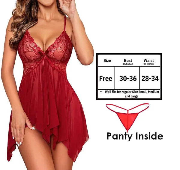 Maroon_Honeylicious_Babydoll_Lingerie_Set_For_Women