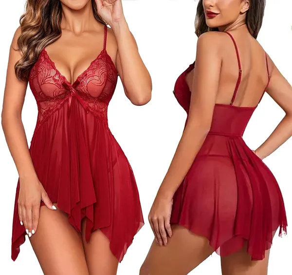 Maroon_Honeylicious_Babydoll_Lingerie_Set_For_Women