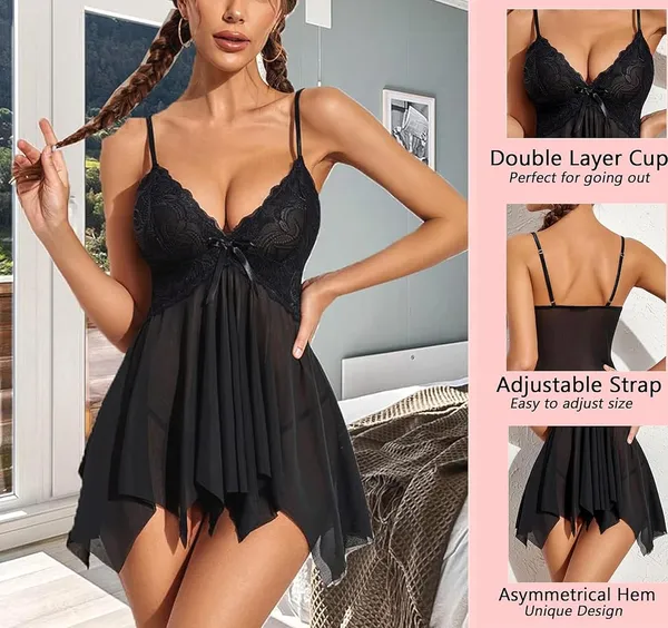 Black_Honeylicious_Babydoll_Lingerie_Set_For_Women
