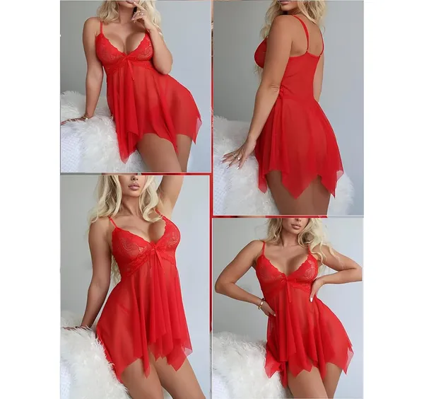 Red_Honeylicious_Babydoll_Lingerie_Set_For_Women