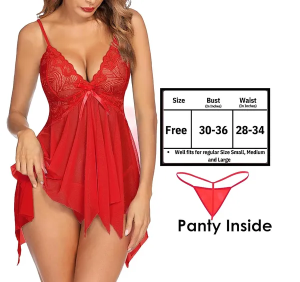 Red_Honeylicious_Babydoll_Lingerie_Set_For_Women