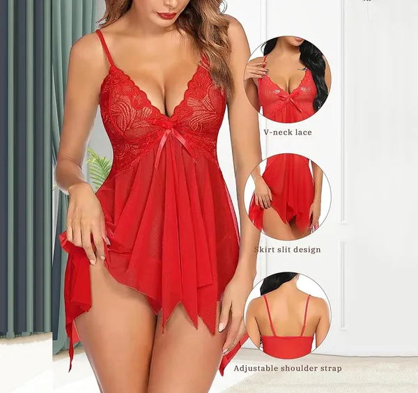 Red_Honeylicious_Babydoll_Lingerie_Set_For_Women