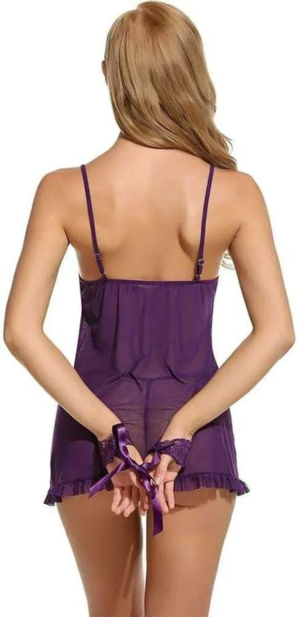 Purple_Handcuff_Babydoll_lingerie_Set_For_Women