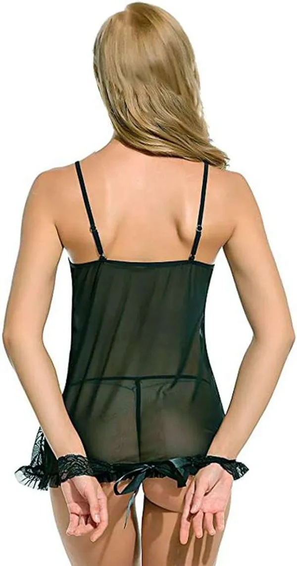 Black_Handcuff_Babydoll_lingerie_Set_For_Women